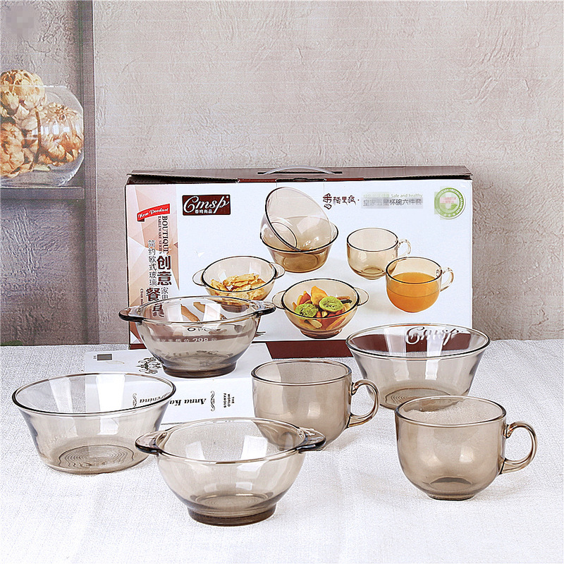 Tea glass bowl six-piece set of Nordic wind household glass bowl set opening activities gift wholesale