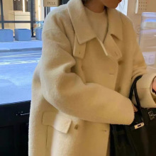 韩国东大门风25新款oun*e高级感羊毛翻领西装毛呢双排扣大衣外套