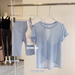 夏中空バックヨガウェア半袖スーツ女性のためのゆったりとした通気性のあるスポーツトップアウターウェアランニングフィットネス半袖
