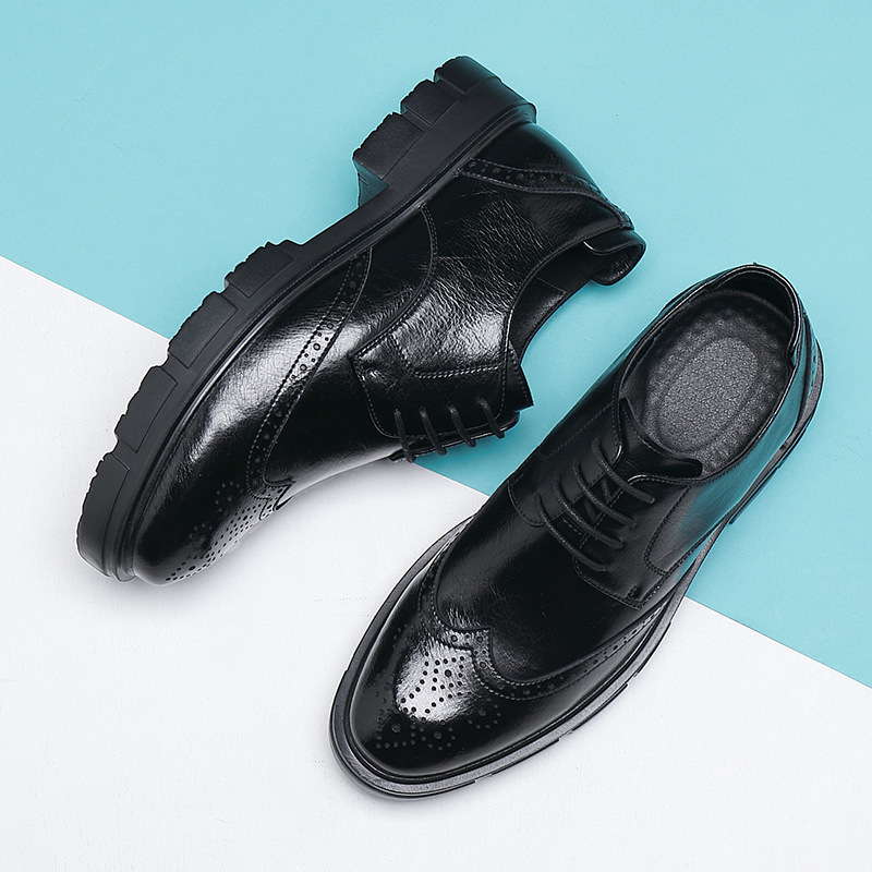 Men's Leather Formal Shoes British Style Height Increasing Brogues_voghion.com