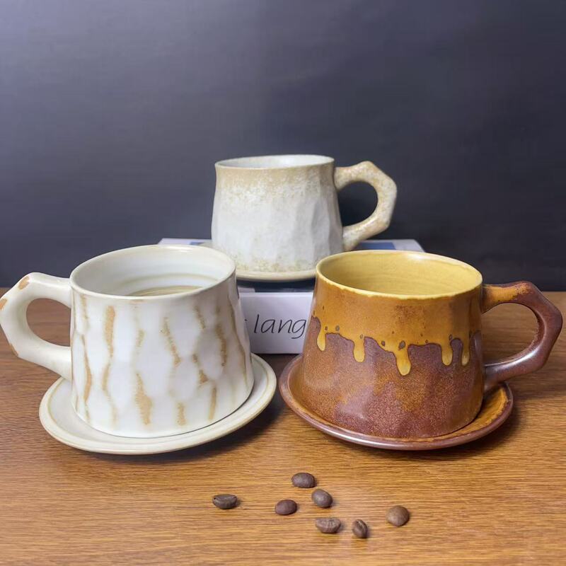 Japanese-Style Coffee Cup and Saucer, Vintage Rustic Ceramic, High Aesthetic Value, Vintage Cup, Mug, Water Cup