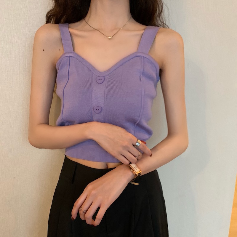 164g Weight Polyester Fabric Type Wholesale Women'S Casual Fashion Simple Style Heart Shape Solid Color Multicolor Front Button Button Tank Tops