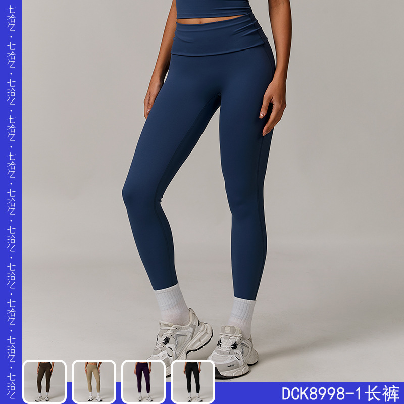 Eco-Friendly Recycled Fold-Over Waistband Yoga Pants for Women, Tight High-Waisted Butt-Lifting Versatile Casual Sports Pants 8998