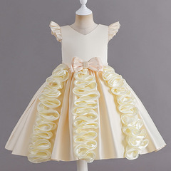 Child's Formal Dress Silk Evening Gown Dinner Dress Little Wing Sleeve Sweet Princess Dress Performance Costume Host Flower Girl Dress