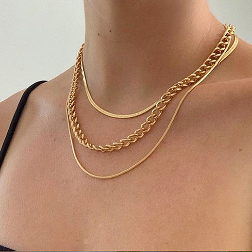 Western Bohemian style layered flat chain Western choker for women, fashionable trend metal blade chain necklace