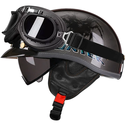 Women Summer All-Season Motorcycle Half Helmet, Motosiklet kaskı (dəbilqə) - bright-gray-demon-hunter-tea-mirrorblack-frame-mirror-m
