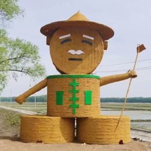 农耕稻草人工艺品农家乐旅游景点丰收稻草雕塑稻草编动物卡通谷仓