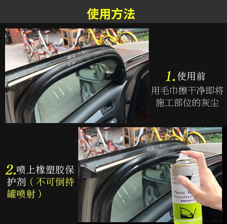 Automotive rubber and plastic protectant, car door rubber strip brightener, car window noise reduction agent, car interior maintenance agent