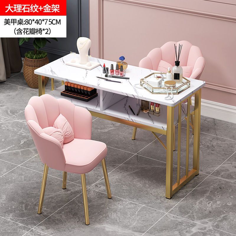 80CM 골드 프레임 대리석 + 꽃잎 스툴*2