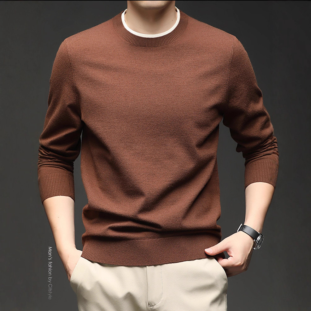 Comercio exterior hombre de punto de color sólido suéter casual de manga larga otoño y invierno nuevo estilo de ropa de hombre chaqueta casual suéter de cuello redondo