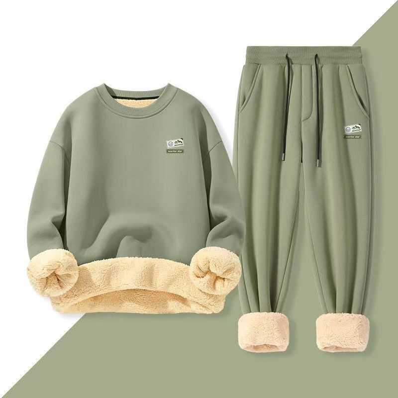 Round Neck Sweatshirt Casual Sports Suit for Teenagers Autumn and Winter Thickeneded Cashmere American Round Neck Sweatshirt Men's Set 12