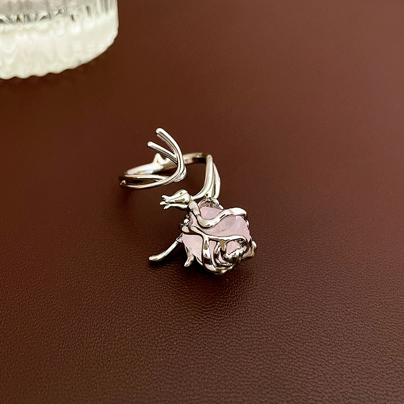 Copper Material Leaves, Heart Shape, Crown Pattern Women'S Gender Sweet Leaves Heart Shape Crown Copper Inlay Zircon Rings