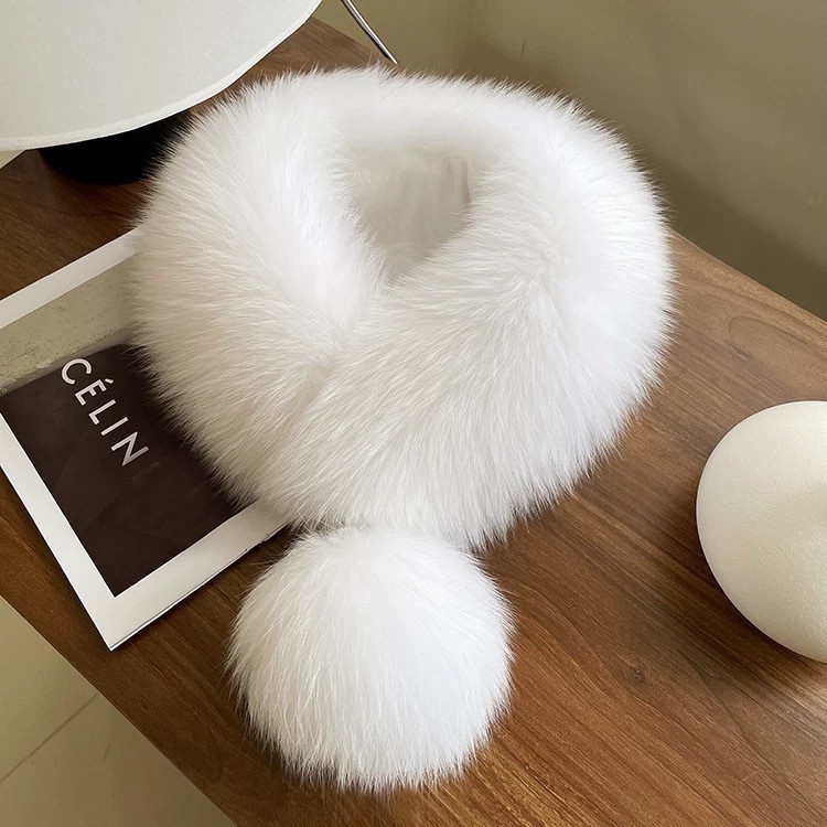 新款现货冬季大毛球仿狐狸毛围脖女式韩版毛领子围脖吸扣毛绒围巾