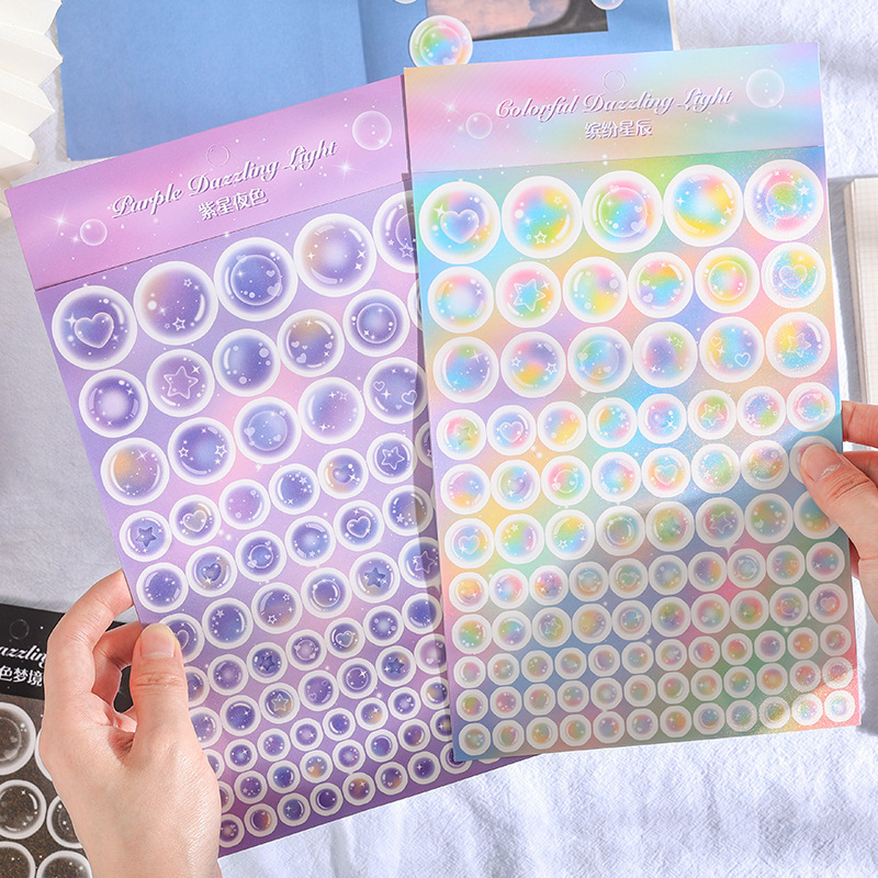 Pegatinas de burbujas de lunares, tarjeta básica Goo, pegatinas de diario láser con purpurina de dopamina de ensueño, diseño personalizado.
