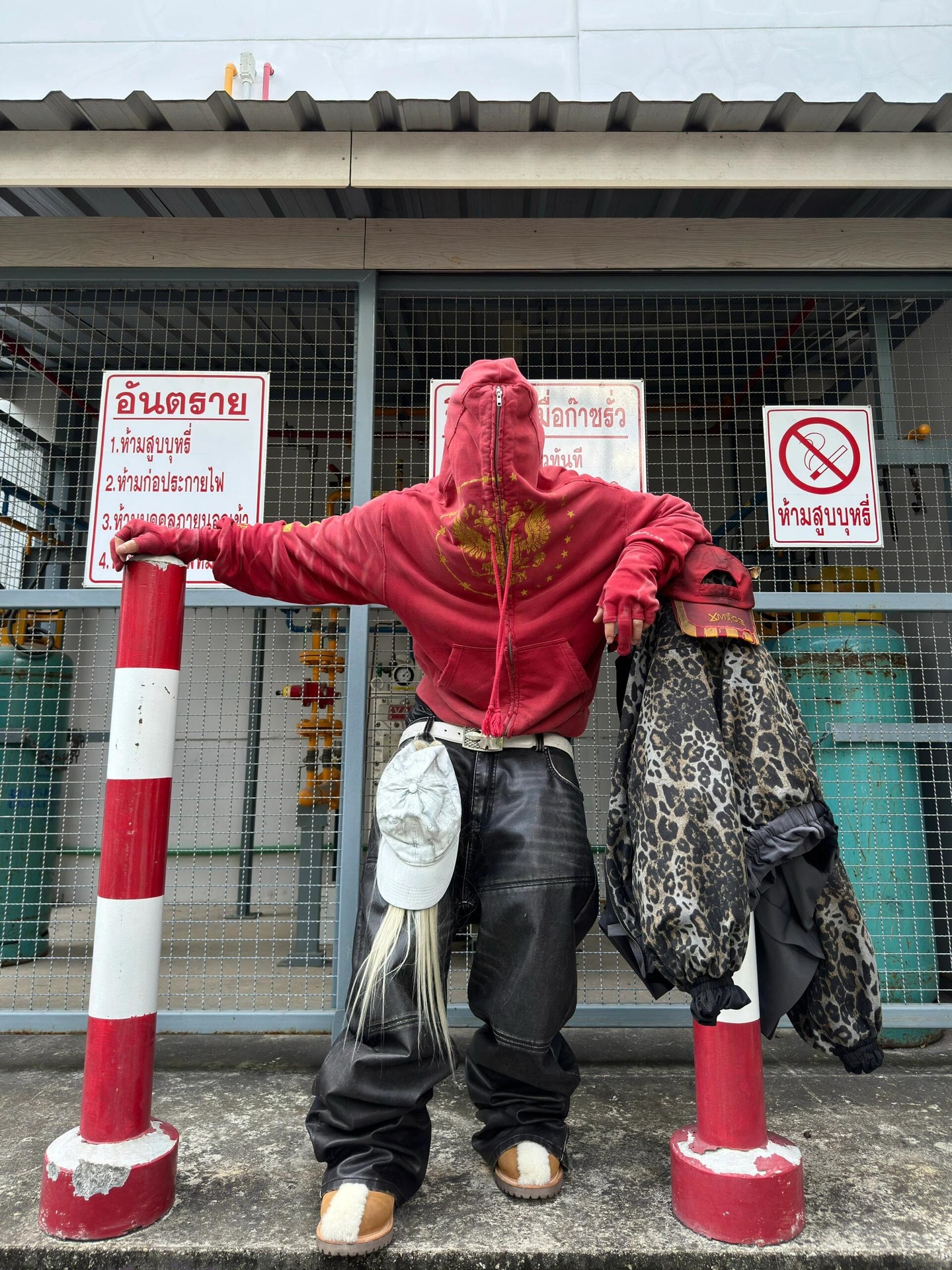 Grailz美式高街潮牌双头鸟手套做旧拉链帽衫外套休闲男女重磅卫衣