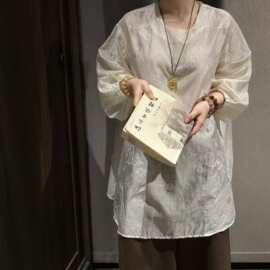2026春夏苎麻刺绣长袖衬衫女宽松文艺复古刺绣禅意新中式开衫上衣
