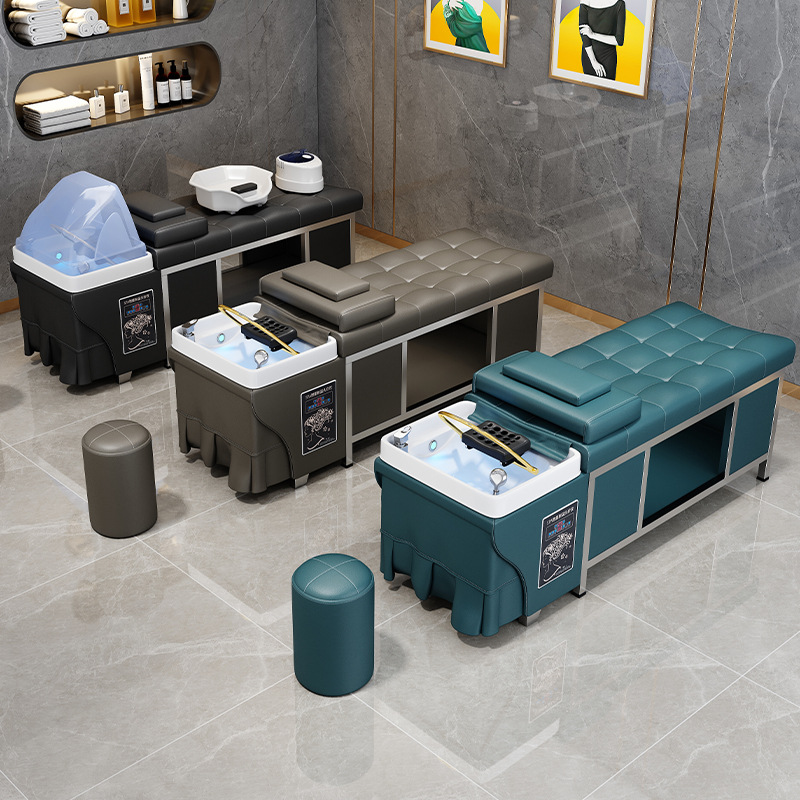 Cama de acero inoxidable de alta gama, cama de lavado de cabello especial para peluquería, cama de circulación de agua tailandesa