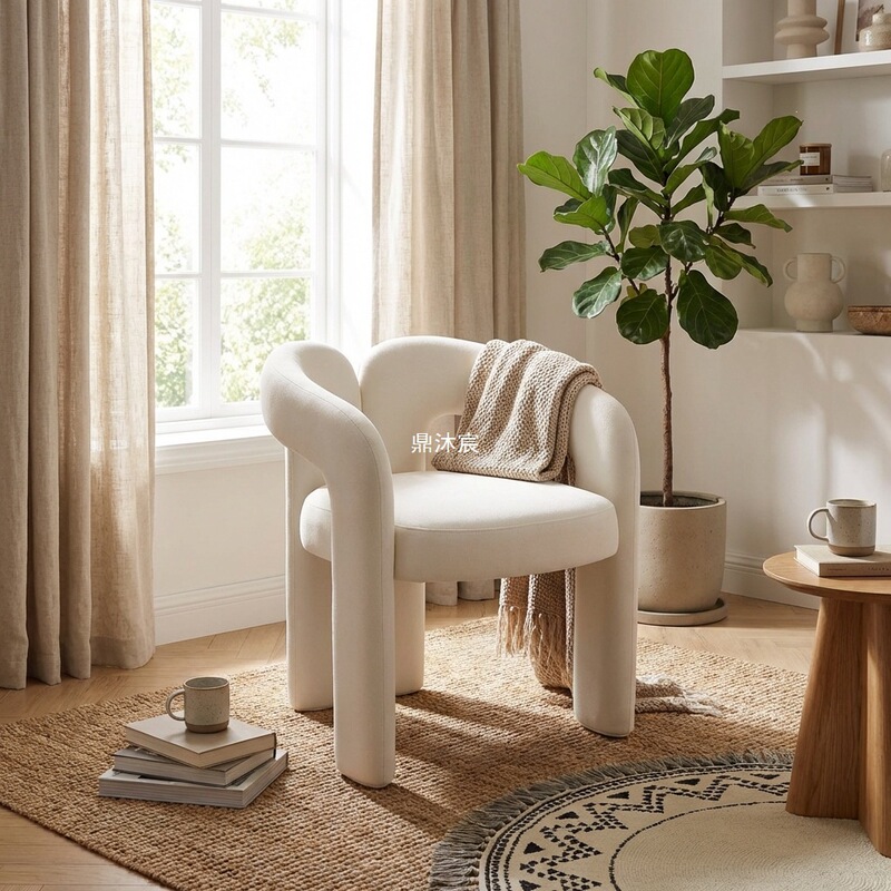 Simple and Trendy Cream-Colored Home Chair, Single-Seat Leisure Chair for Bedroom, Dressing Stool, High-End Makeup Chair for Nail Salon
