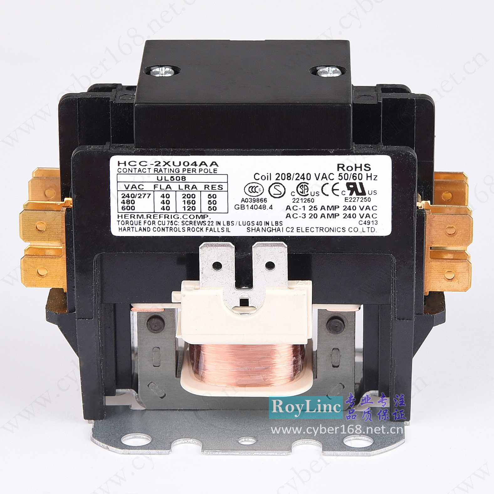 208V-240V 40A HCC-2XU04AA 双极两极暖通空调炸锅热泵交流接触器