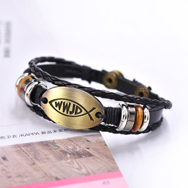 Vintage Pattern Zinc Alloy Leather Bracelet Couple's Multi-Layer Four-Button Beaded Round Leather Hand Strap Leather Bracelet