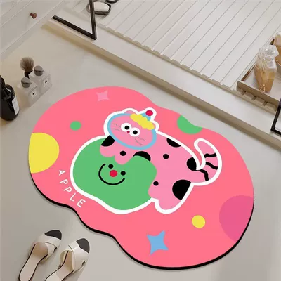 Diatom Mud Style Floor Mat | Avtomobil döşəmə paspasları - pink-green-apple-polka-dot-cat-4060cm-diatom-mud-small-size