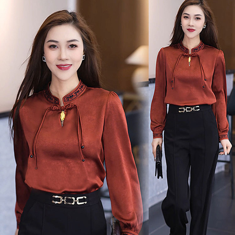 Chinese Style buckle design long-sleeved shirt for women 2024 spring new fashion elegant slimming new Chinese style shirt Chinese Style buckle design long-sleeved shirt for women 2024 spring new fashion elegant slimming new Chinese style shirt