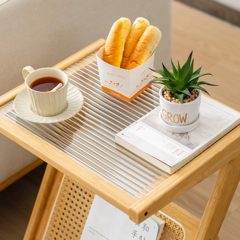 Internet celebridad sofá de vidrio mesa auxiliar sala de estar ratán japonés pequeña mesa de café balcón simple mesa de esquina mesita de noche nueva