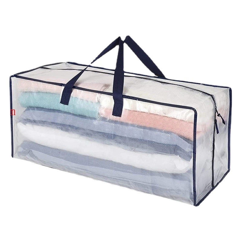 Bolsa tejida bolsa de embalaje móvil translúcido portátil PP bolsa de almacenamiento de gran capacidad hogar ropa impermeable ropa bolsa de cremallera