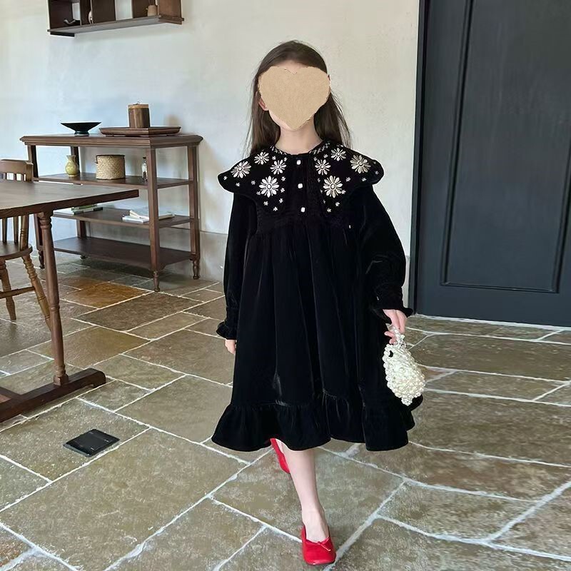 Trendy Princess Dress with Shawl for Girls, New Spring Solid Color Versatile Doll Collar Long-Sleeve Dress for Older Children Trendy Princess Dress with Shawl for Girls, New Spring Solid Color Versatile Doll Collar Long-Sleeve Dress for Older Children