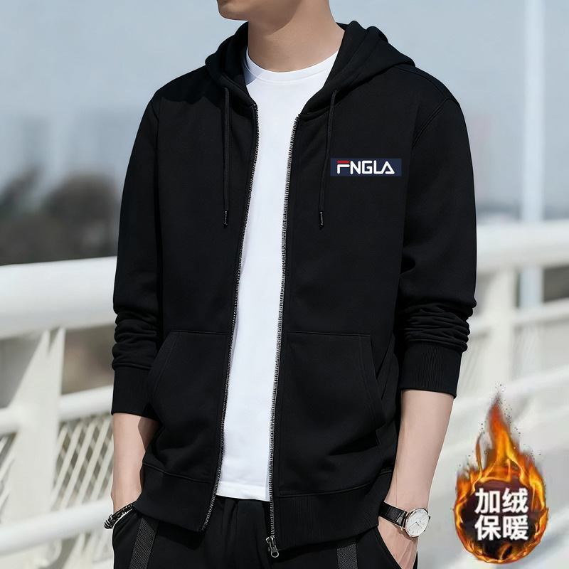 [Wholesale] Autumn and Winter Thick Sweatshirt for Young Men Fleece-Lined and Thickeneded Slim Casual Long-Sleeved Cardigan Hoodie