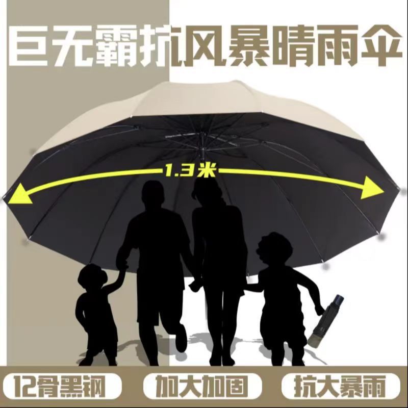 十二骨手动雨伞抗风暴超大号折叠男女晴雨两用防晒遮阳太阳伞|undefined