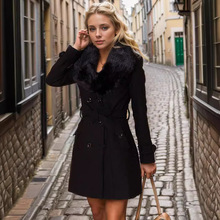 金韩2026新款毛呢外套女中长款风衣冬装大毛领双面呢呢子大衣包邮