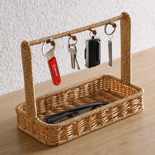 Desktop storage box for entrance and entrance, key storage rack, imitation rattan sundry cosmetics storage basket