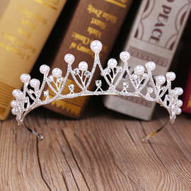 韩式珍珠水钻皇冠公主头饰甜美发饰婚纱礼服儿童演出礼服配饰皇冠