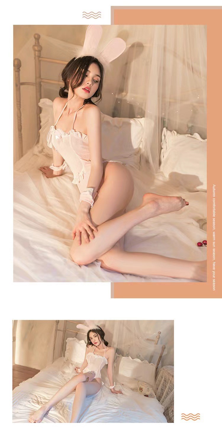Bunny Girl Cosplay Lingerie Jumpsuit, Lace Open-File Design, One Size — detail image 3