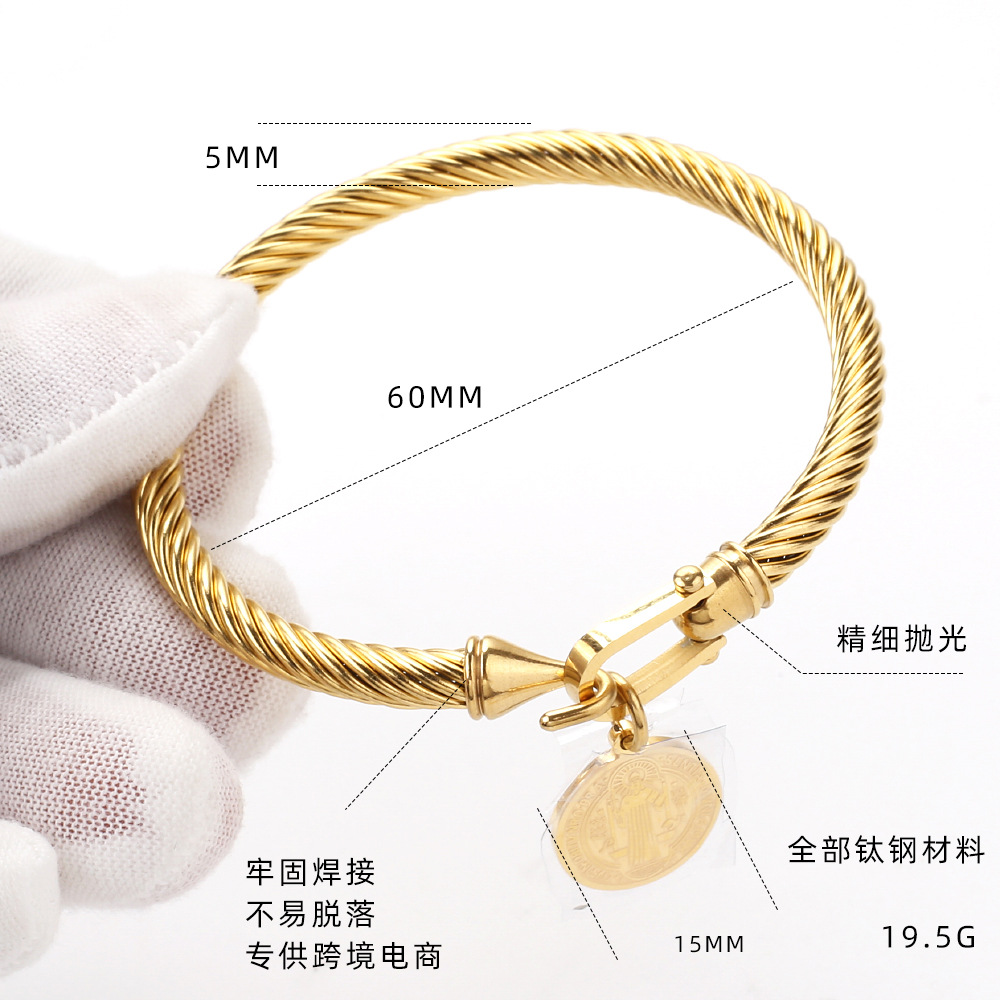 Europa y América en forma de U gancho hebilla pulsera de acero inoxidable alivio San Benito patrón etiqueta herradura hebilla de titanio de acero trenzado de alambre sacerdote mano