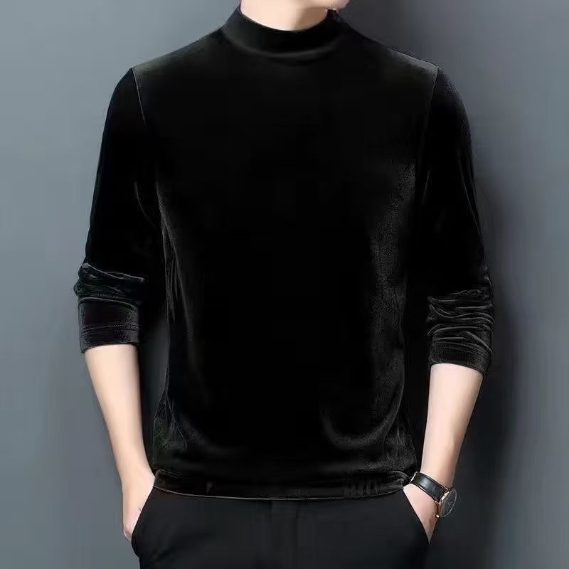 Invierno nuevo terciopelo dorado camiseta de terciopelo para hombres marca de invierno multifuncional cuello medio alto casual camiseta cálida de manga larga para hombres