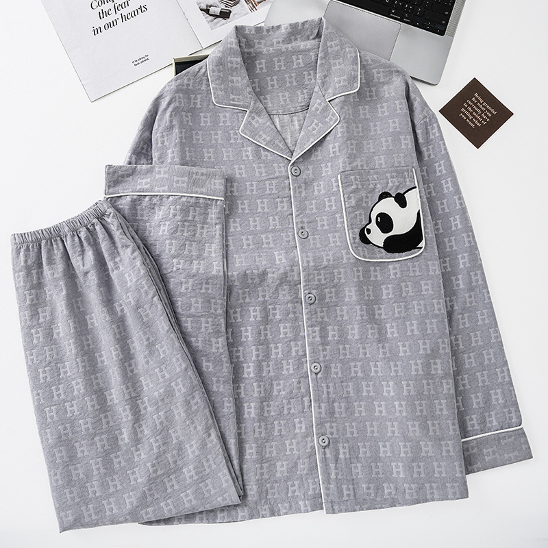 2025 nuevo algodón de nubes primavera y otoño pijama de hombre manga larga manga larga panda japonés moda simple ropa para el hogar