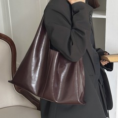 油蜡牛皮单肩包2025新款大容量单肩包休闲慵懒风包包银色托特包