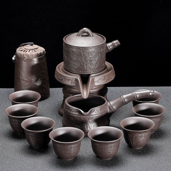 [紫砂《文竹》自动茶具+8杯+茶叶罐★]