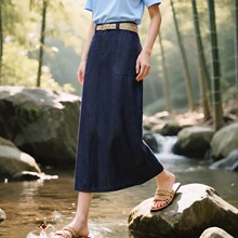 藏青色棉麻a字裙半身裙女夏薄款2026新款垂感气质中长直筒亚麻裙