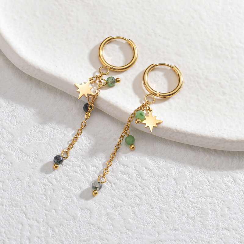 14K Real Gold Plated Plating Material Stone-Free Inlay Material Charm Sleeper Hoop Earrings, Drop Earrings Classification PVD Coated Real Gold Plated Star Stainless Steel Simple Style Classic Style Waterproof Non Tarnish Charm Sleeper Hoop Earrings Drop Earrings