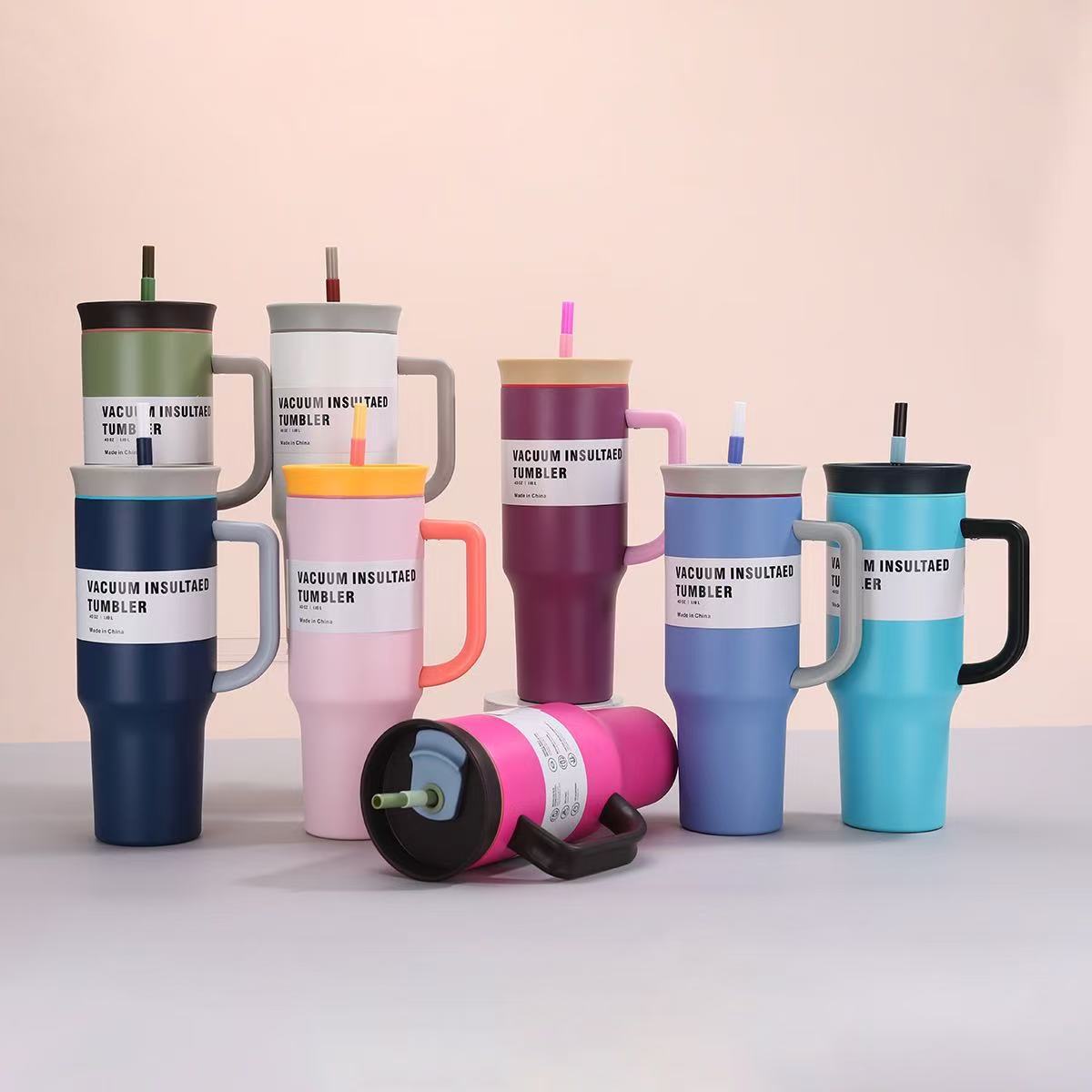 Vaso para Auto de 40 oz de Amazon, Mismo Modelo que Owala, Vaso Aislado con Asa para Auto, Vaso Enfriador de Agua, Vaso con Medidor de Temperatura y Pajita.