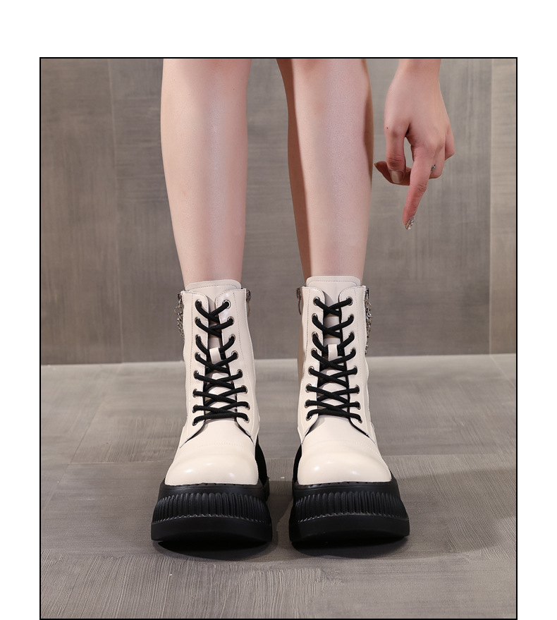 Boot Martin nữ cổ thấp đế dày tăng chiều cao, đế bánh xốp mềm — Màu be chi tiết 12