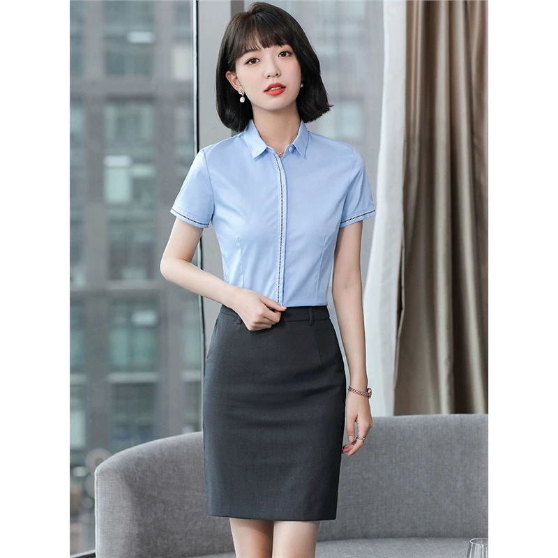 Бесплатная доставка синий профессиональный рубашка женский новый 2025 летний короткий рукав профессиональный топ рабочая одежда модный темперамент