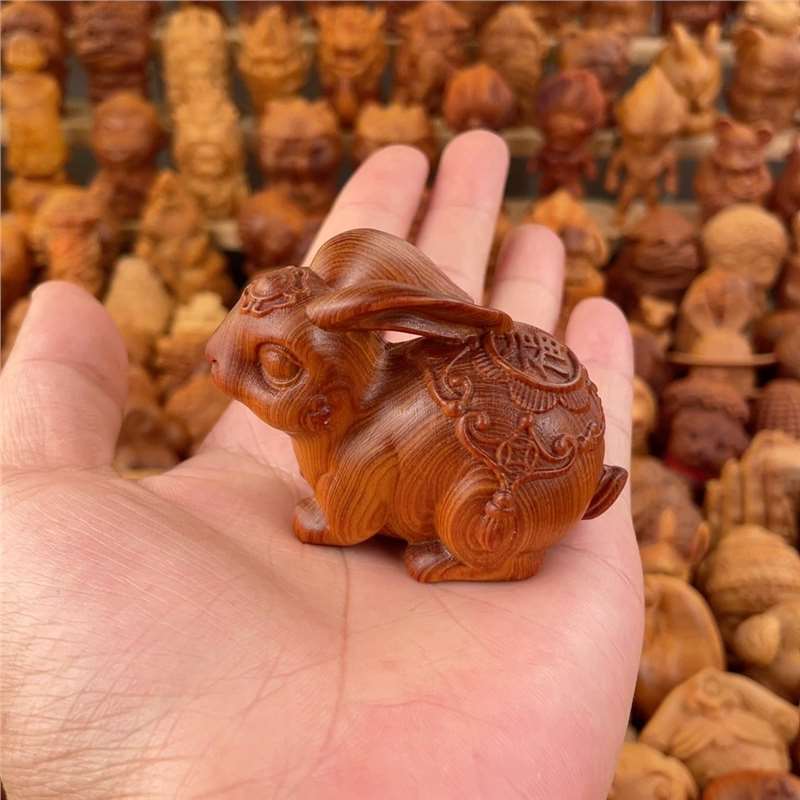 天然シダーウッド彫刻高油古材幸運ウサギハンドピース干支ウサギの装飾品工芸品ホームデスクトップ装飾|undefined