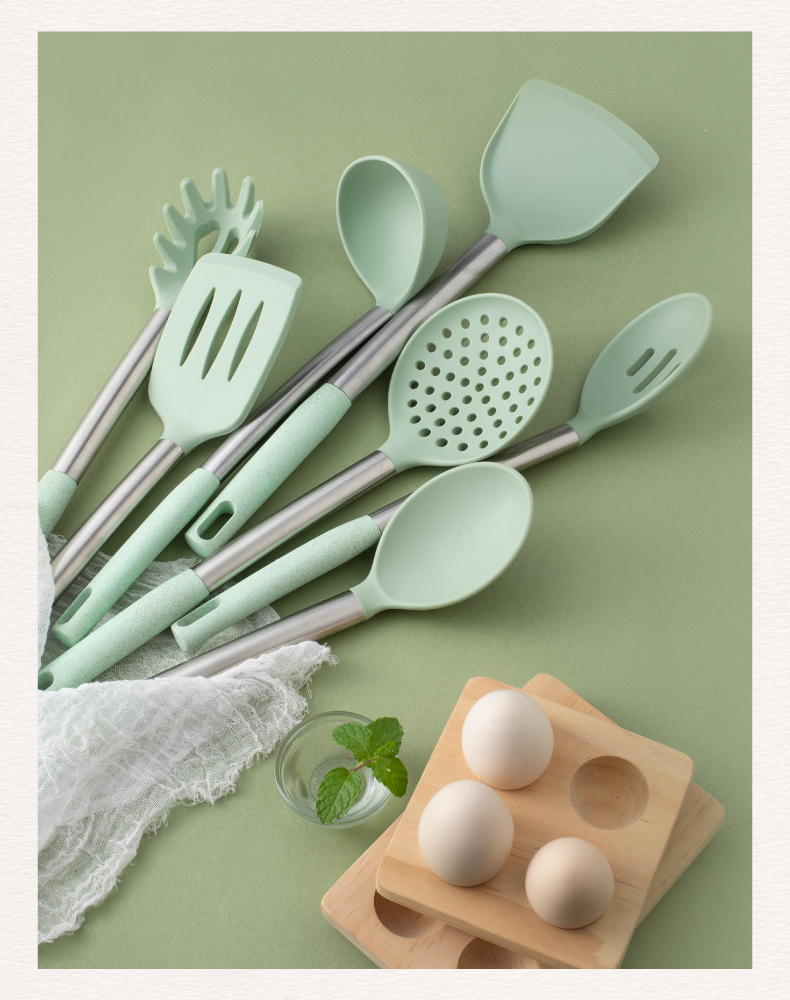 Silikon mutfak eşyaları 7 parçalı set pişirme spatulası mutfak eşyaları silikon tencere spatula çorba kaşığı pişirme yapışmaz mutfak eşyaları seti