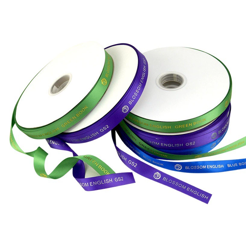 Заводской логотип бронзовая Печать Полиэстер Тканый свежий цветочный Подарочная коробка украшение торта атласная ребристая цвет плавающая шелковая лента