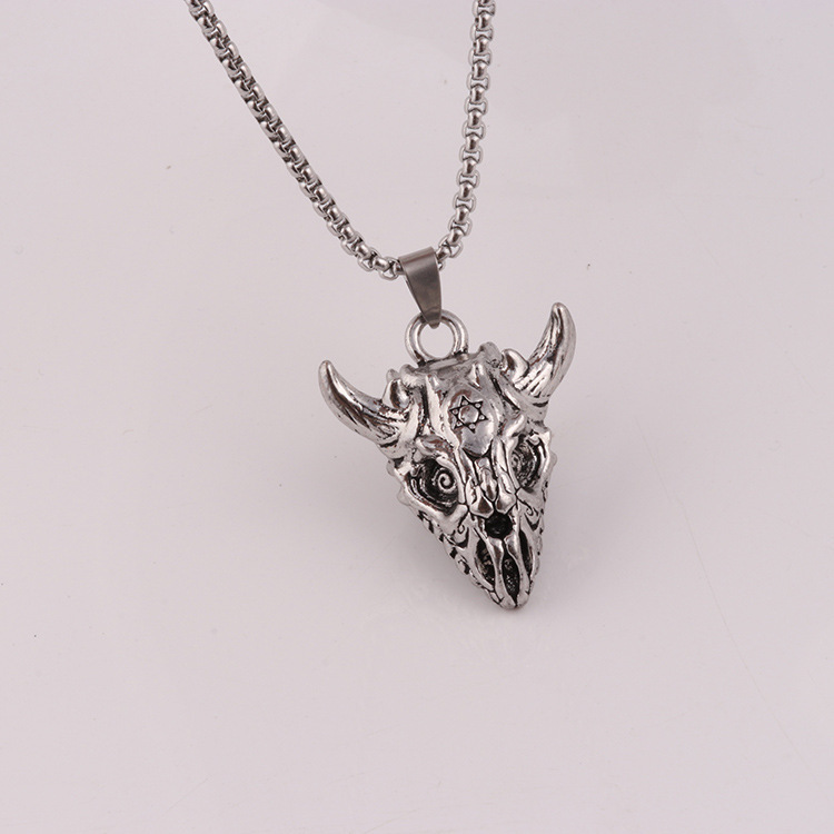 Six pointed Star Dinosaur Skull Mask Pendant Men's Necklace Personalized Trendy Student Sweater Chain Hip Hop_voghion.com