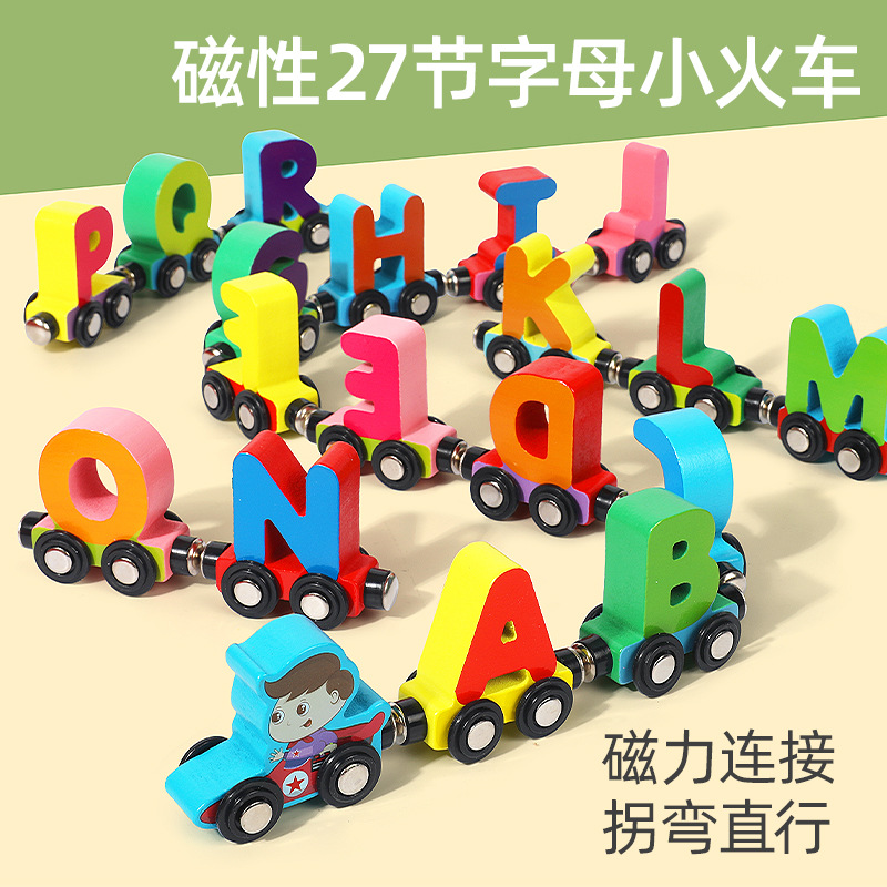 Juguetes educativos para niños bloques de construcción magnética tren digital letras de madera magnética montaje 1-3 años de edad coche de juguete